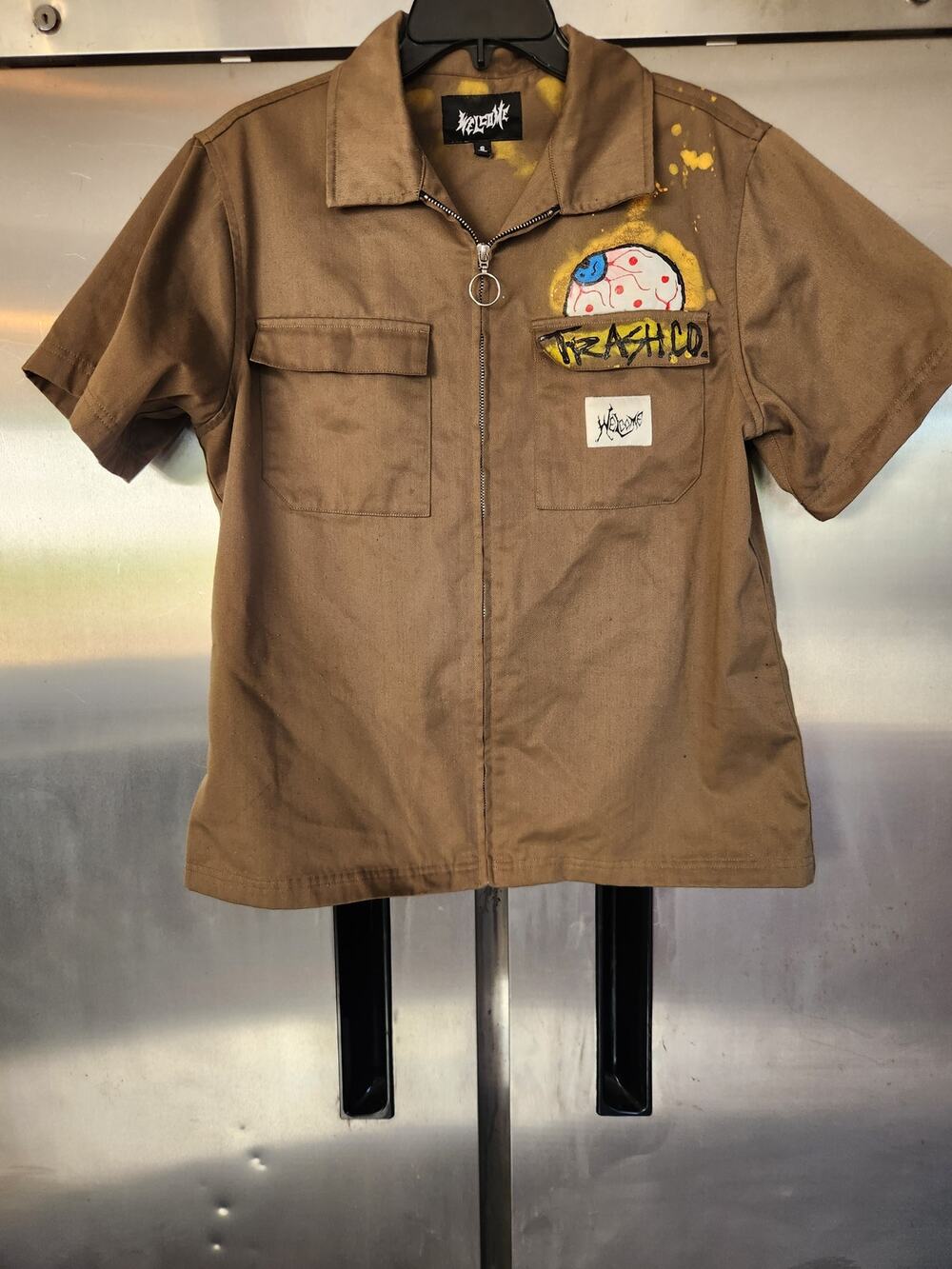 Welcome Skate Store Brown Graphic Work Shirt Size S